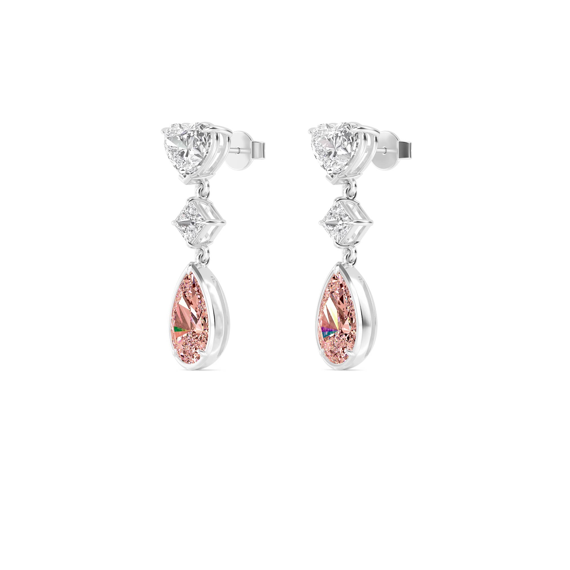Pink Pear Diamond Drop Earrings