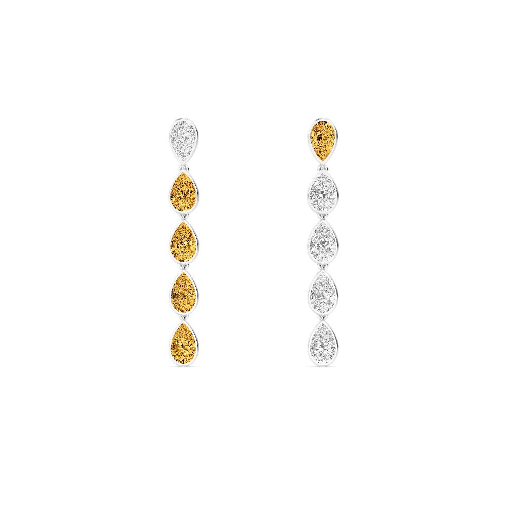 Yellow and White Pear Diamond Drop Earrings