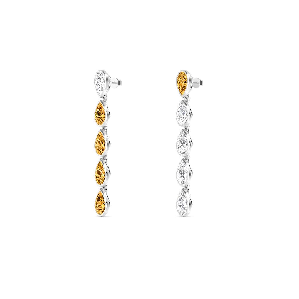 Yellow and White Pear Diamond Drop Earrings