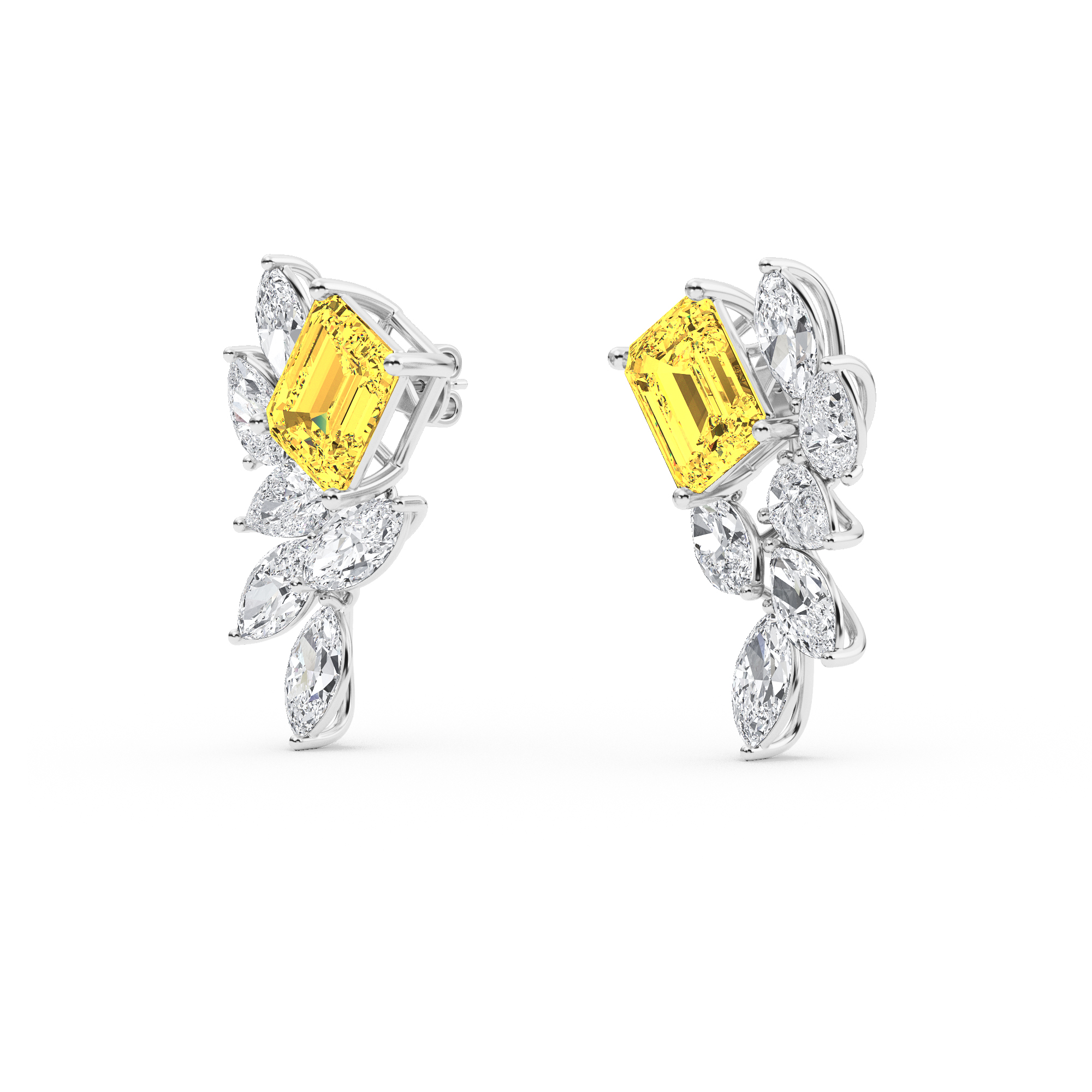 Color Diamond Emerald Earrings