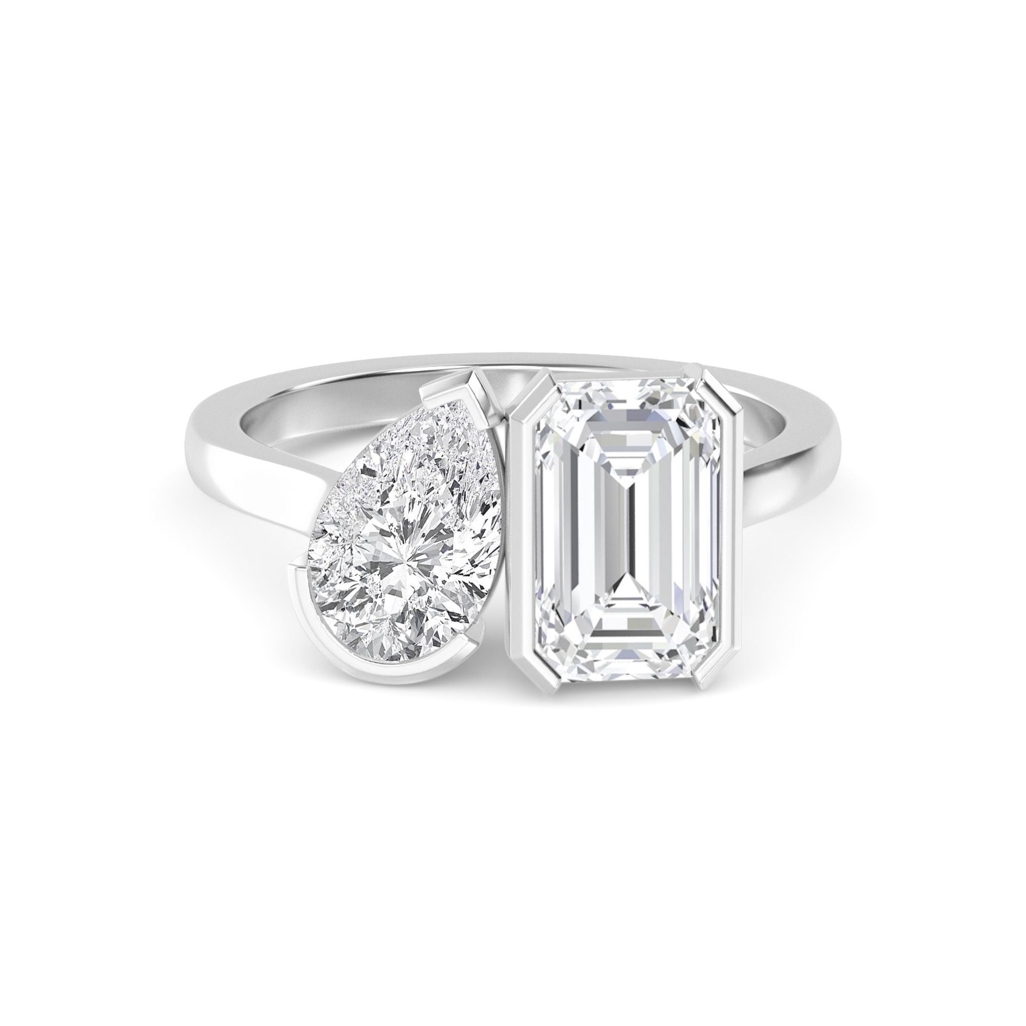 Pear and Emerald Toi Et Moi Ring