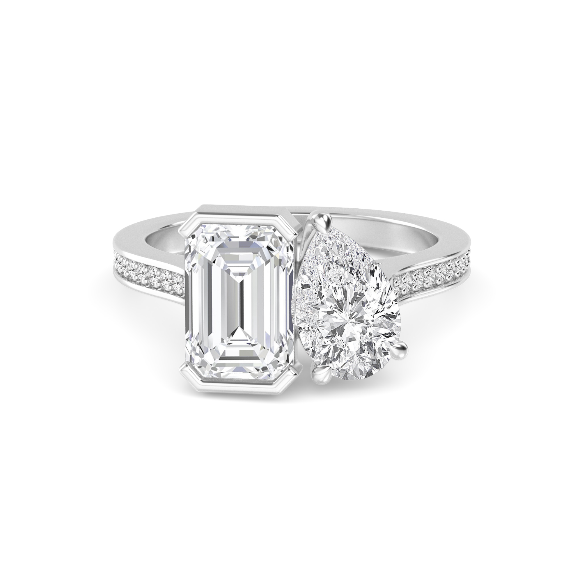 Emerald and Pear Toi Et Moi Ring