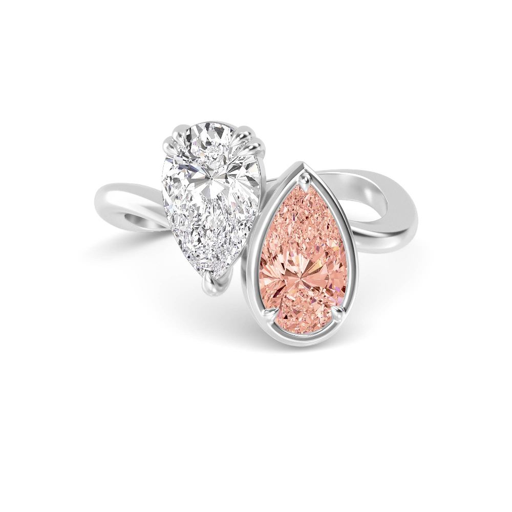 Pink and White Pear Toi Et Moi Ring