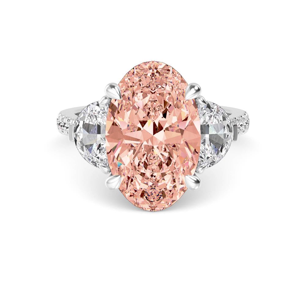 Pink Oval Diamond Three Stone Ring