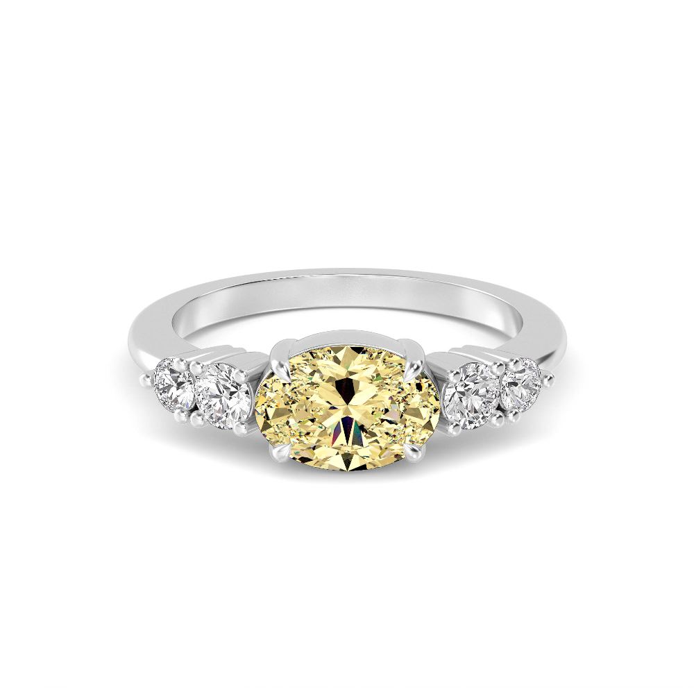 Yellow Oval Diamond Side Stone Ring